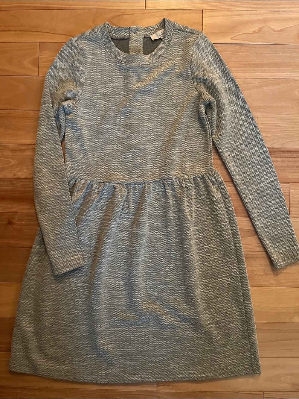 LOFT Heathered Light Gray Long-Sleeve Knit Dress